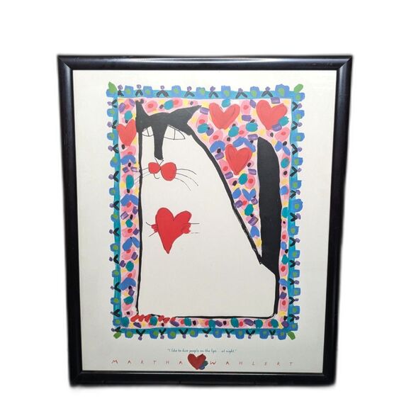 Other - Martha Wahlert "I Like to Kiss People on the Lips... at Night" Framed Cat Print